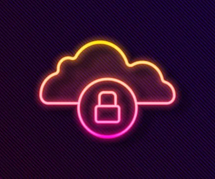 Glowing neon line Cloud computing lock icon isolated on black background Stock Illustration