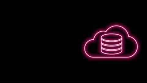 Glowing neon line Cloud database icon isolated on black background. Cloud Stock Footage 140764549
