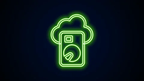 Glowing neon line Cloud database icon isolated on black background. Cloud Stock Footage 159290988