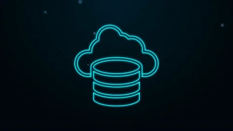 Glowing neon line Cloud database icon isolated on black background. Cloud Stock Footage 159350038