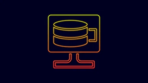 Glowing neon line Cloud database icon isolated on blue background. Cloud Stock-Footage 227211593