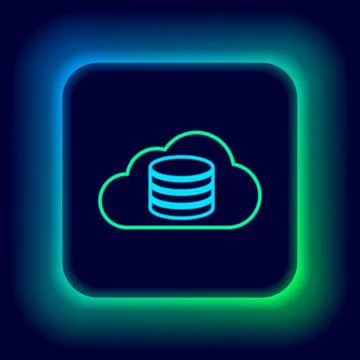 Glowing neon line Cloud database icon isolated on black background. Cloud Stock Illustration