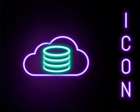Glowing neon line Cloud database icon isolated on black background. Cloud 스톡 일러스트