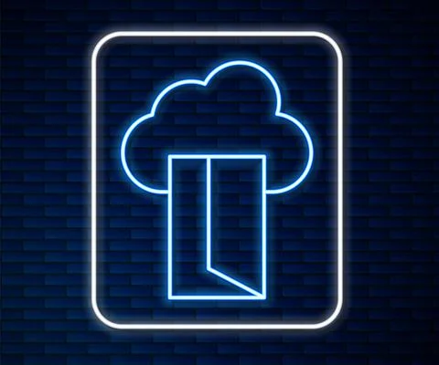 Glowing neon line Cloud database icon isolated on brick wall background. Cloud 스톡 일러스트