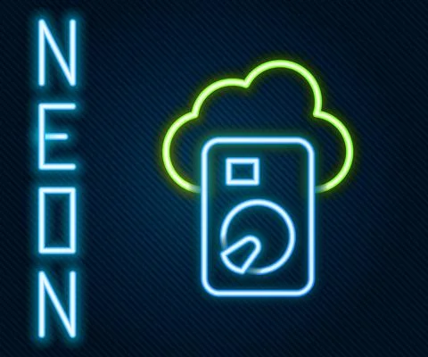 Glowing neon line Cloud database icon isolated on black background. Cloud Stock Illustration