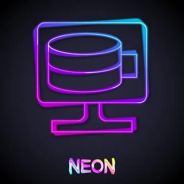 Glowing neon line Cloud database icon isolated on black background. Cloud Stock Illustration