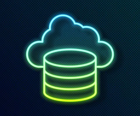 Glowing neon line Cloud database icon isolated on black background. Cloud Stock Illustration