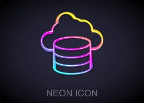 Glowing neon line Cloud database icon isolated on black background. Cloud Stock Illustration