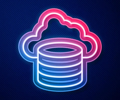 Glowing neon line Cloud database icon isolated on blue background. Cloud Stock Illustration