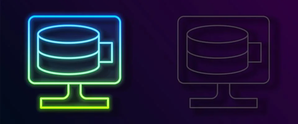 Glowing neon line Cloud database icon isolated on black background. Cloud Stock Illustration