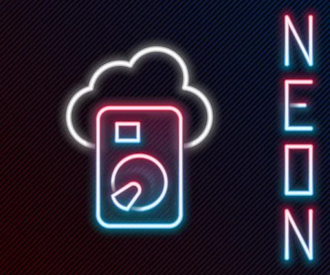 Glowing neon line Cloud database icon isolated on black background. Cloud Illustrazione stock