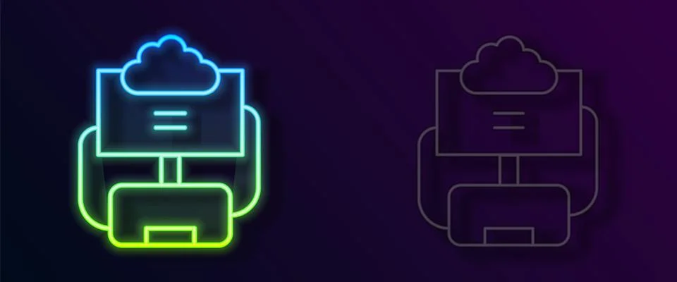 Glowing neon line Cloud database icon isolated on black background. Cloud Stock Illustration