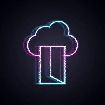 Glowing neon line Cloud database icon isolated on black background. Cloud Illustrazione stock
