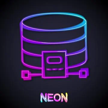 Glowing neon line Cloud database icon isolated on black background. Cloud Stock Illustration