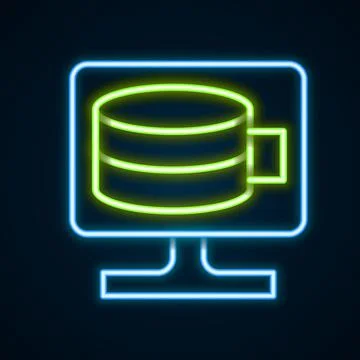 Glowing neon line Cloud database icon isolated on black background. Cloud Stock Illustration