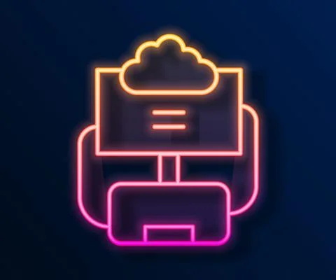 Glowing neon line Cloud database icon isolated on black background. Cloud Stock Illustration