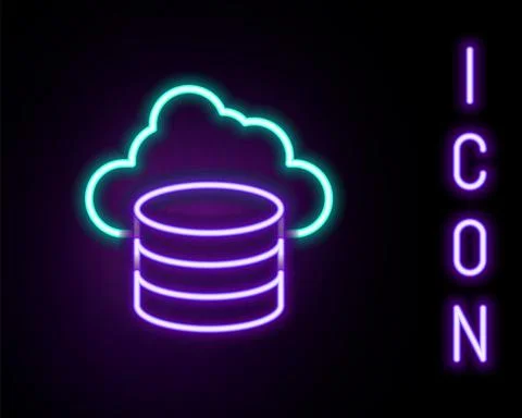 Glowing neon line Cloud database icon isolated on black background. Cloud Stock Illustration