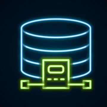 Glowing neon line Cloud database icon isolated on black background. Cloud Stock Illustration
