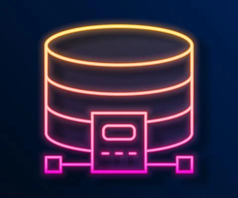 Glowing neon line Cloud database icon isolated on black background. Cloud Illustrazione stock