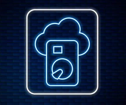 Glowing neon line Cloud database icon isolated on brick wall background. Clou Stock Illustration