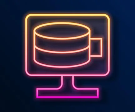 Glowing neon line Cloud database icon isolated on black background. Cloud com Stock Illustration