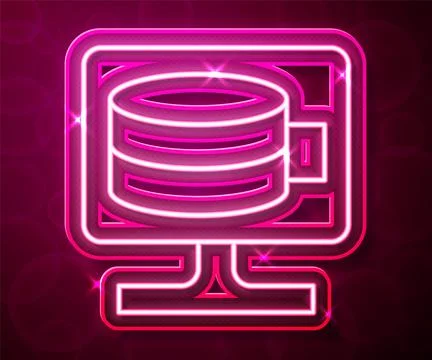 Glowing neon line Cloud database icon isolated on red background. Cloud Stock Illustration