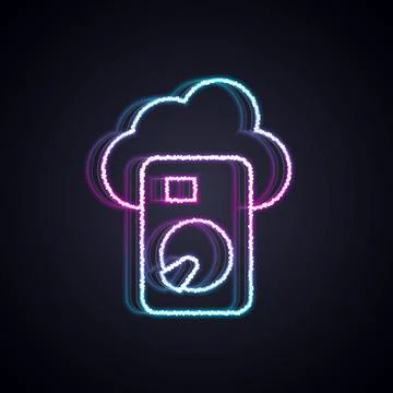 Glowing neon line Cloud database icon isolated on black background. Cloud Illustrazione stock