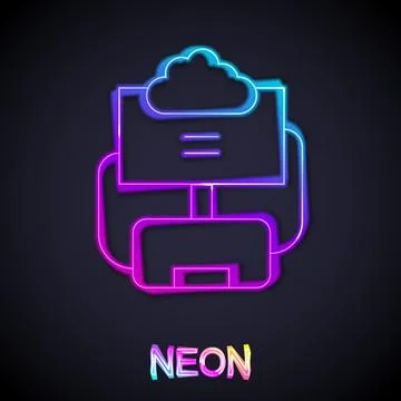 Glowing neon line Cloud database icon isolated on black background. Cloud Stock Illustration