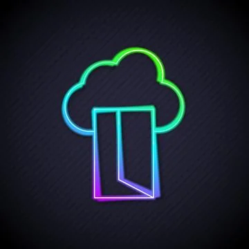 Glowing neon line Cloud database icon isolated on black background. Cloud c.. Illustrazione stock