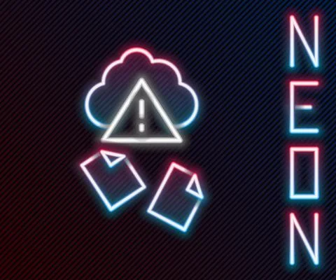 Glowing neon line Cloud hacking icon isolated on black background. Cloud leak 스톡 일러스트