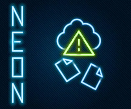 Glowing neon line Cloud hacking icon isolated on black background. Cloud leak Stock Illustration