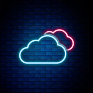 Glowing neon line Cloud icon isolated on brick wall background. Colorful outline Illustrazione stock