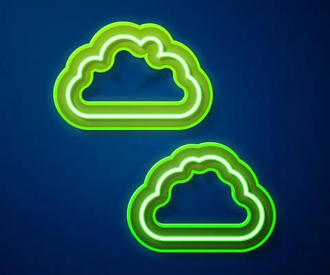 Glowing neon line Cloud icon isolated on blue background. Vector Stock Illustration
