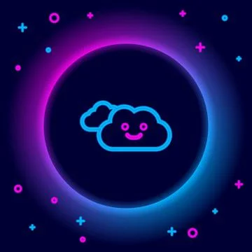 Glowing neon line Cloud icon isolated on black background. Colorful outline Illustrazione stock