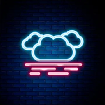 Glowing neon line Cloud icon isolated on brick wall background. Colorful outline 스톡 일러스트