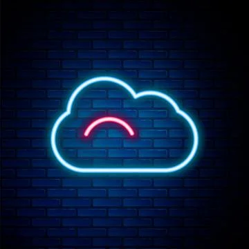 Glowing neon line Cloud icon isolated on brick wall background. Colorful outline Stock Illustration
