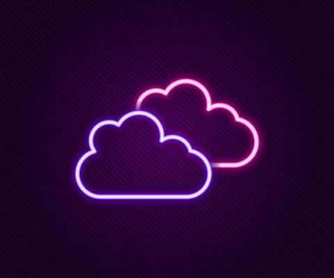 Glowing neon line Cloud icon isolated on black background. Colorful outline Illustrazione stock