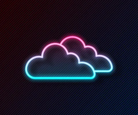 Glowing neon line Cloud icon isolated on black background. Vector Illustrazione stock