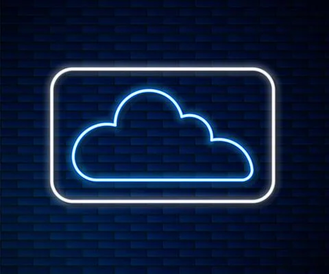Glowing neon line Cloud icon isolated on brick wall background. Vector Stock Illustration