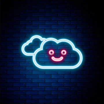Glowing neon line Cloud icon isolated on brick wall background. Colorful outline Illustrazione stock