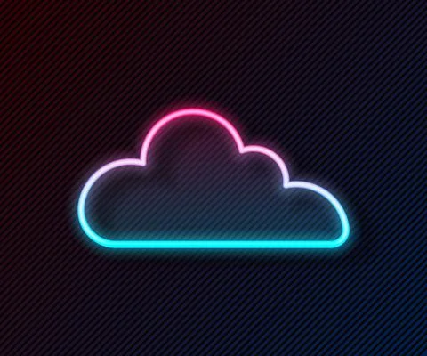 Glowing neon line Cloud icon isolated on black background. Vector Illustrazione stock