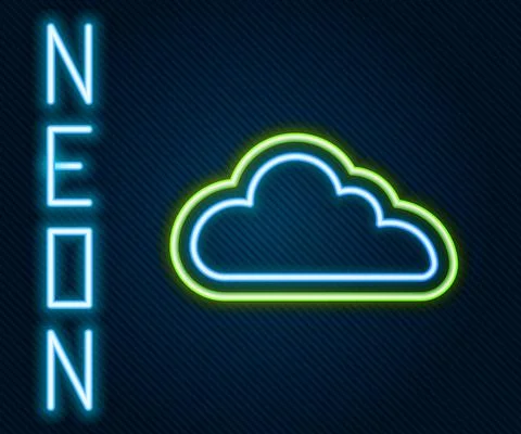 Glowing neon line Cloud icon isolated on black background. Colorful outline Illustrazione stock