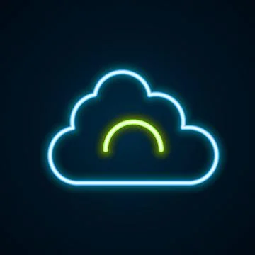 Glowing neon line Cloud icon isolated on black background. Colorful outline Illustrazione stock