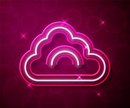 Glowing neon line Cloud icon isolated on red background. Vector Stock Illustration