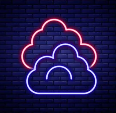 Glowing neon line Cloud icon isolated on brick wall background. Colorful outline 스톡 일러스트