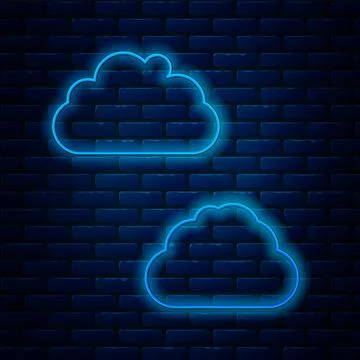 Glowing neon line Cloud icon isolated on brick wall background.  Vector Illustrazione stock