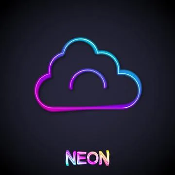 Glowing neon line Cloud icon isolated on black background.  Vector Stock Illustration