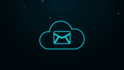 Glowing neon line Cloud mail server icon isolated on black background. Cloud Stock Footage 139456065