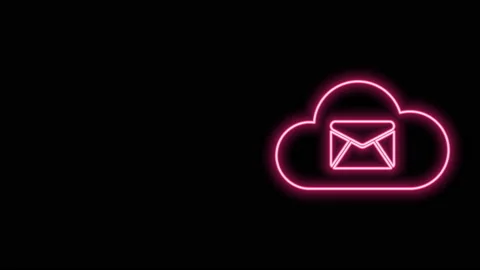 Glowing neon line Cloud mail server icon isolated on black background. Cloud Stock Footage 140815893