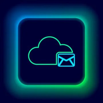 Glowing neon line Cloud mail server icon isolated on black background. Cloud Stock Illustration